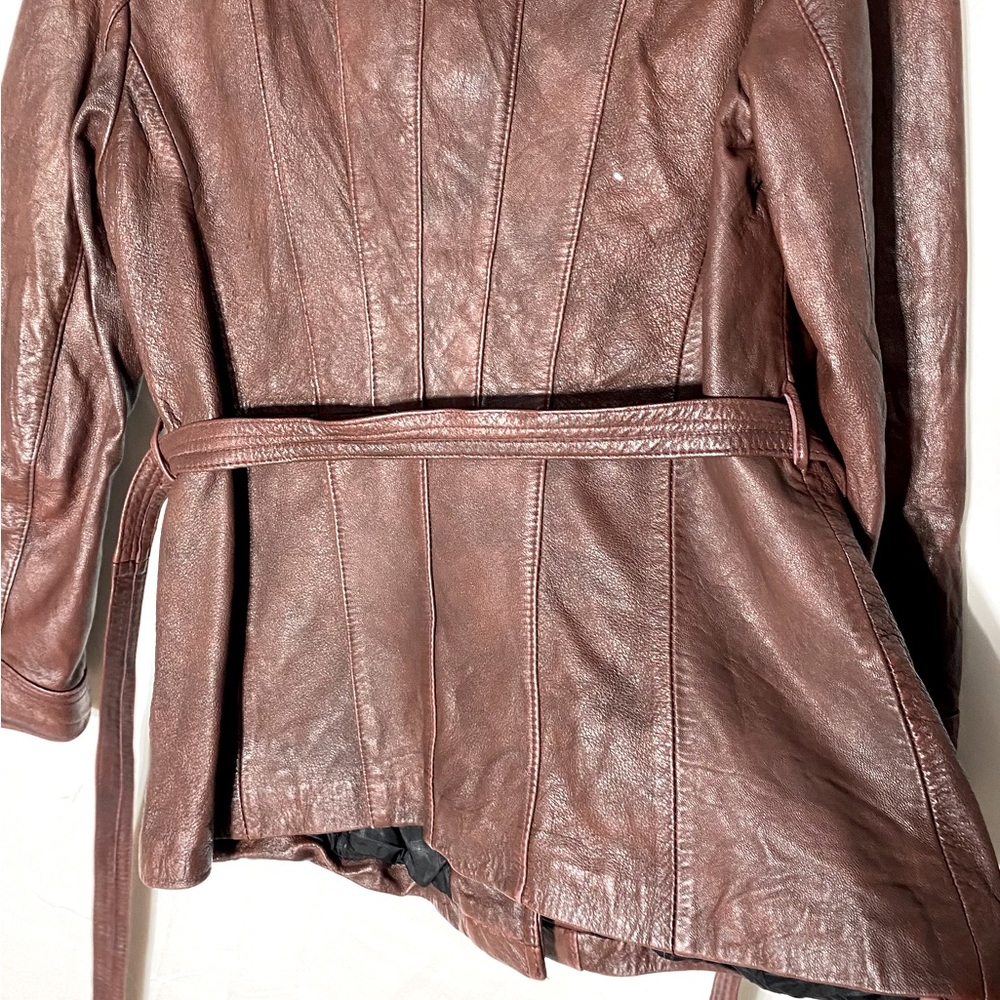Vintage Marquis Of London Reddish Brown Belted Leather Jacket XS - Picture 10 of 16